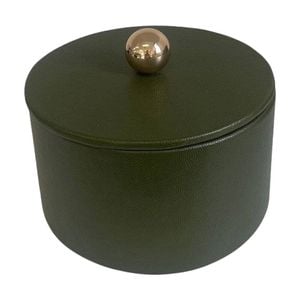 SS Collective Moss Green Stitched With Gold Decorative Round Box 16x9cm