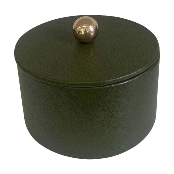 SS Collective Moss Green Stitched With Gold Decorative Round Box 16x9cm