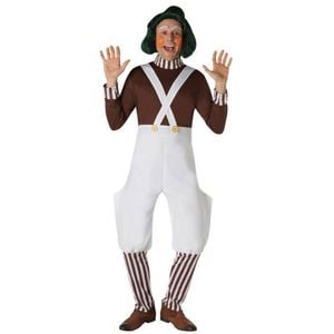 Willy Wonka Oompa Loompa Kids Halloween Costume – Official Licensed Jumpsuit with Striped Socks, Brown Colour, Medium