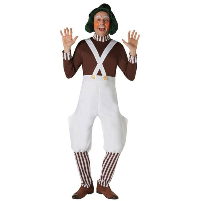 Willy Wonka Oompa Loompa Kids Halloween Costume – Official Licensed Jumpsuit with Striped Socks, Brown Colour, Medium