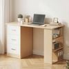 HOMFURN 120cm Computer Desk with 3 Drawers & 3-Tier Shelves, Oak & White Finish, 50kg Capacity Home Office Table