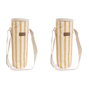 2PK LVD Sun Insulated Canvas Wine Cooler Bag 12x33cm Yellow/White Stripes