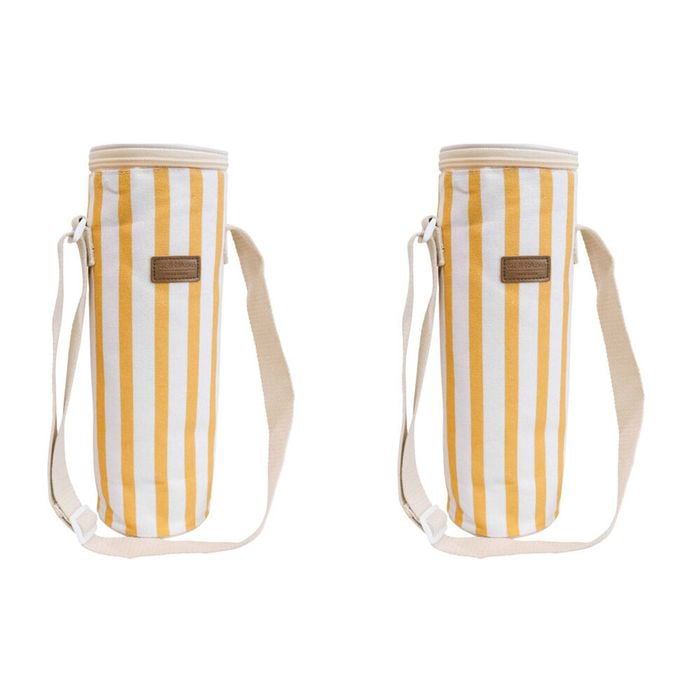 2PK LVD Sun Insulated Canvas Wine Cooler Bag 12x33cm Yellow/White Stripes