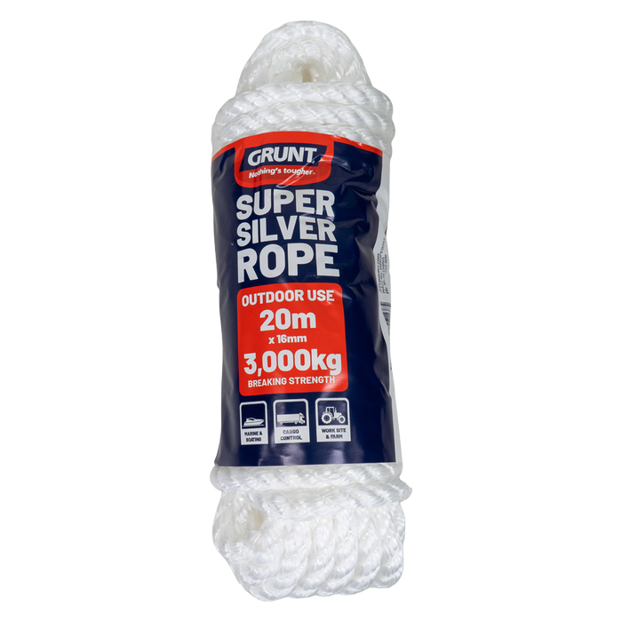 GRUNT 16mm x 20m White Super Silver Rope