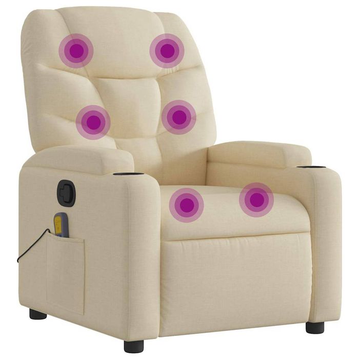 vidaXL Massage Recliner Chair Reclining Armchair Single Sofa Cream Fabric