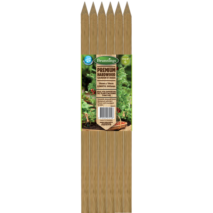 Brunnings 19 x 19 x 900mm Hardwood Stakes - 6 Pack