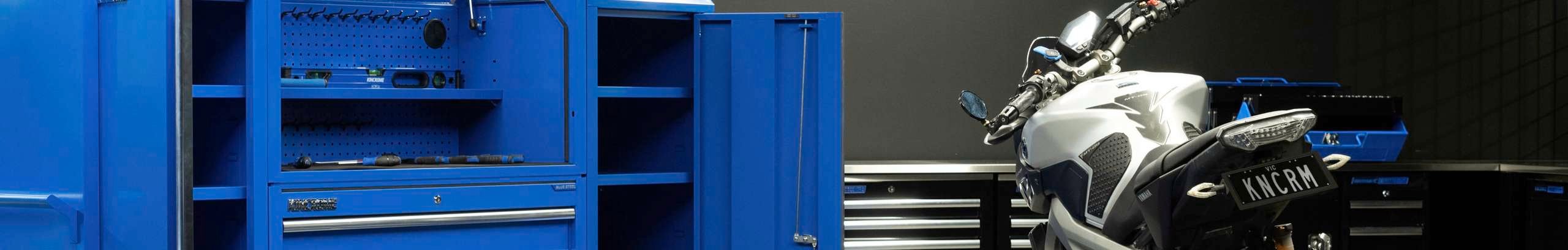 Tool chest trolley and motorbike.
