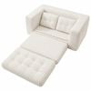 Ufurniture 142cm Convertible 2 Seater Sofa Bed Wide-wale Corduroy Loveseat Floor Sleeper Sofa W/ 2 Pillow Boneless Beige