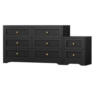 ALFORDSON 6 Chest of Drawers Bedside Table Set Black