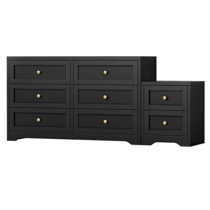 ALFORDSON 6 Chest of Drawers Bedside Table Set Black
