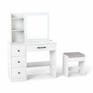 Costway Dressing Table Set Led Makeup Vanity Desk & Chair Storage Cabinet