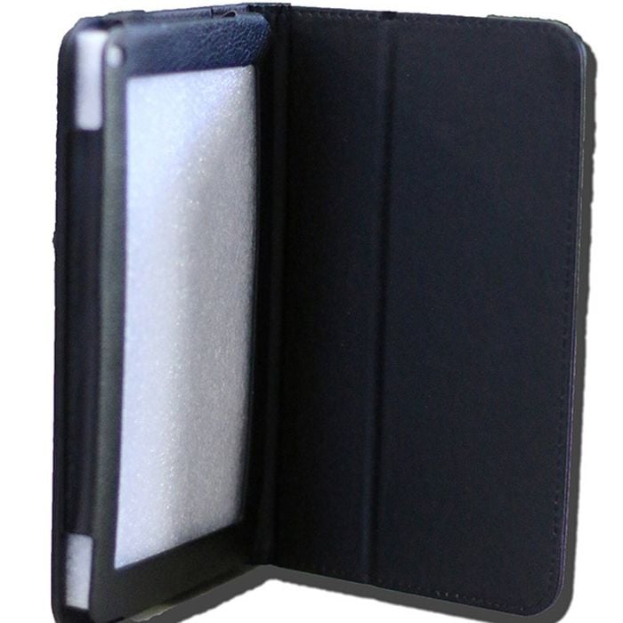 LeaderTab7 Folio Case Black Faux Leather. Camera hole rear