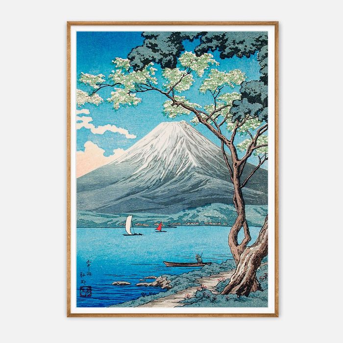 Galrie Hokusai's Iconic Mount Fuji Art Print Cherry Blossoms-Japanese Ukiyo-e Masterpiece, Wood Frame, A4 21 x 30cm (8 x 12inch)