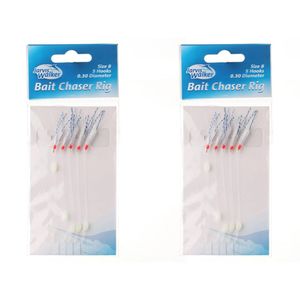 2x Jarvis Walker Bait Chaser Rig - 5 Hook Bait Jig with Lumo Beads Size 8