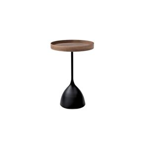 Seek and Ramble Harrison Round 40cm Side Table Walnut Tray Top & Metal Pedestal Black Base
