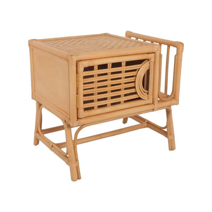 Breeze Kalila One Door Natural Rattan Bedside Table With Magazine Rack