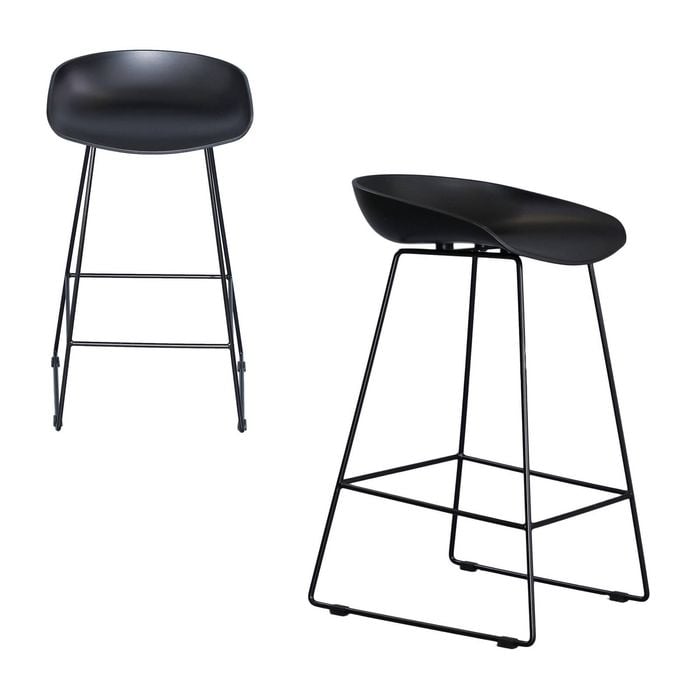 Owen Set of 2 Bar Stools Kitchen Counter PP Seat Metal Leg Black