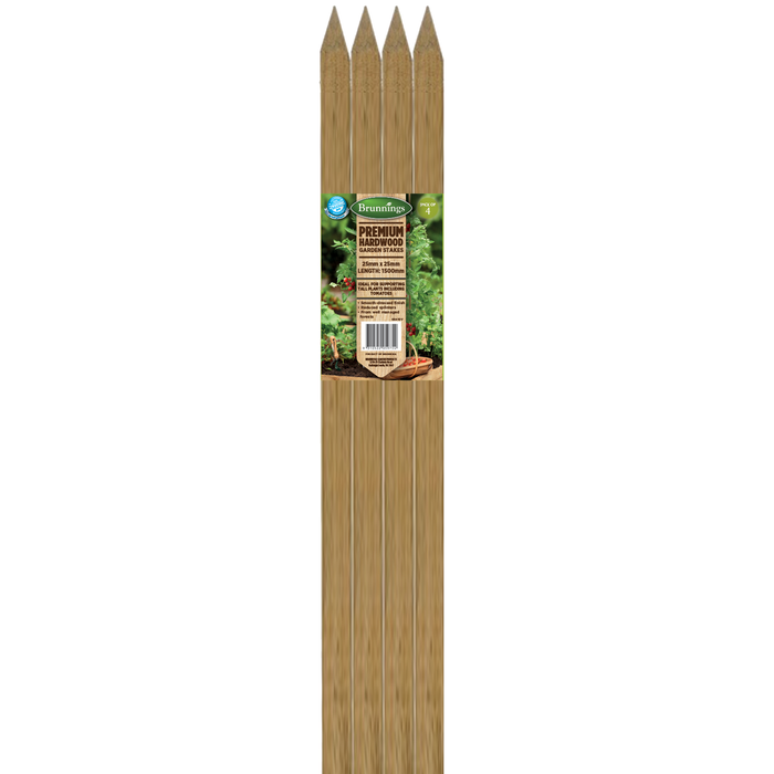 Brunnings 25 x 25 x 1500mm Hardwood Stakes - 4 Pack