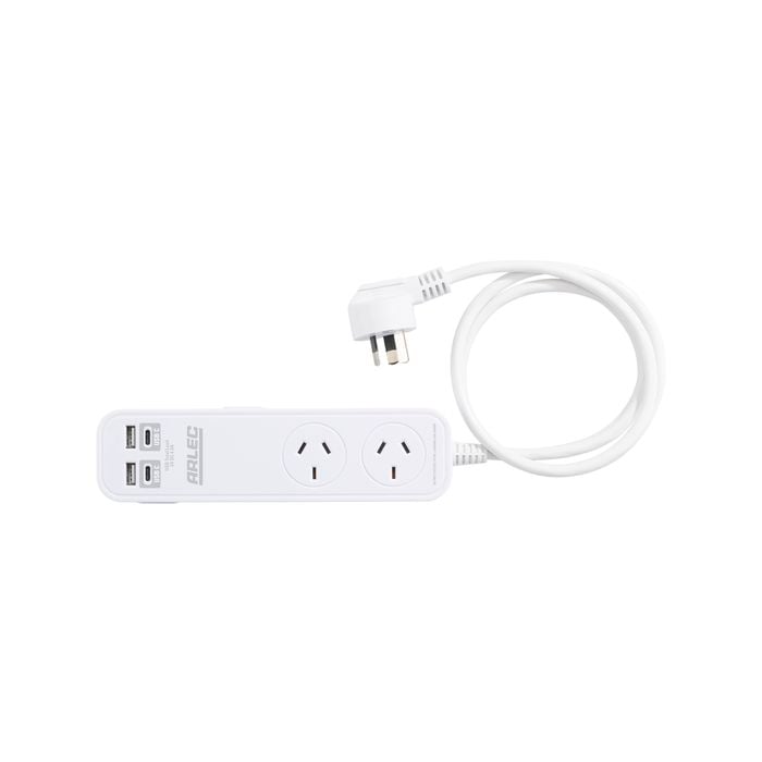 Arlec 2 Outlet Portable Power Board With USB-A & USB-C