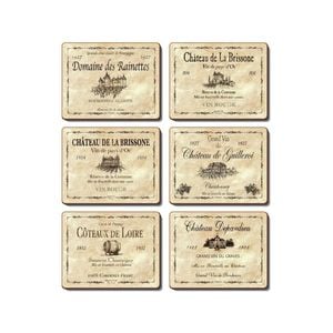 Cinnamon Placemats Cork Backed Set of 6 Wine Labels