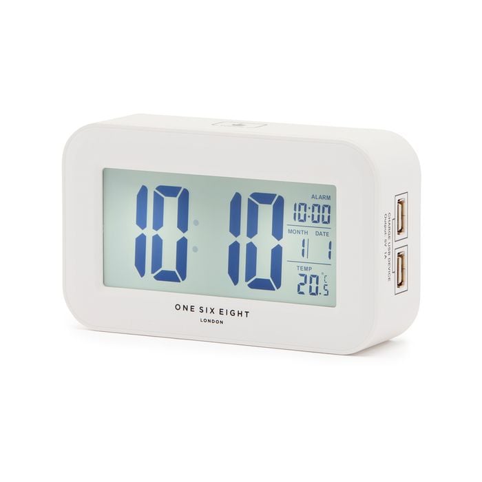 One Six Eight London Rielly White Digital Rectangle Alarm Clock