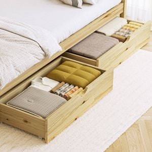 Oikiture 2x Bed Frame Storage Drawers Trundle Wooden