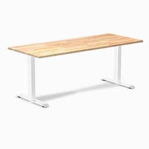 Desky Fixed Height Natural Timber Rubberwood Desk 180x75cm White Leg