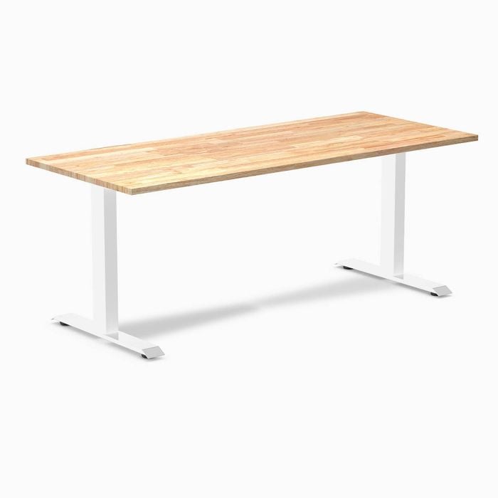 Desky Fixed Height Natural Timber Rubberwood Desk 180x75cm White Leg