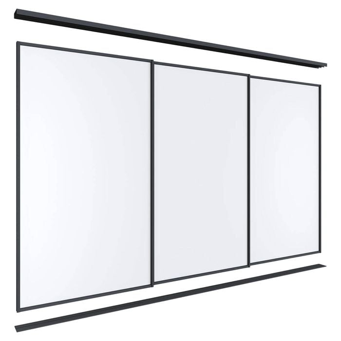 Lugna 2100 x 2701-3600mm Black Melamine Wardrobe Triple Sliding Doors