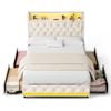 Advwin Double Size Bed Frame with 4 Storage Drawers Tufted Velvet Upholstered Headboard with Charging Station LED Light Beige