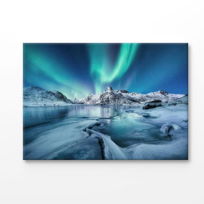 Aurora Winter Landscape in Night Print 100% Australian Made 90x60cm (Stretched Canvas)