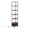 Levede Corner Bookshelf Corner Shelf Unit 6-Tier with LED Light Drawer Brown