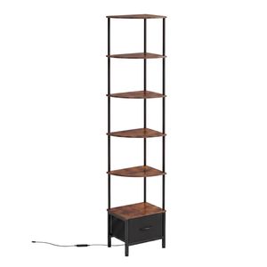 Levede Corner Bookshelf Corner Shelf Unit 6-Tier with LED Light Drawer Brown