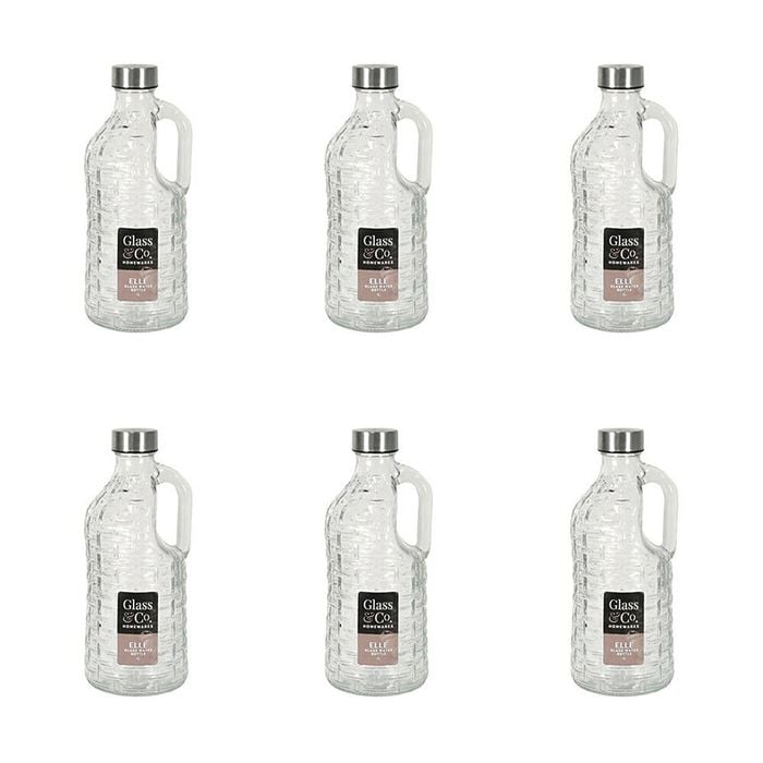 6PK Glass & Co Elle Water Dispenser Pitcher Jug w/ Lid 1L Silver/Clear