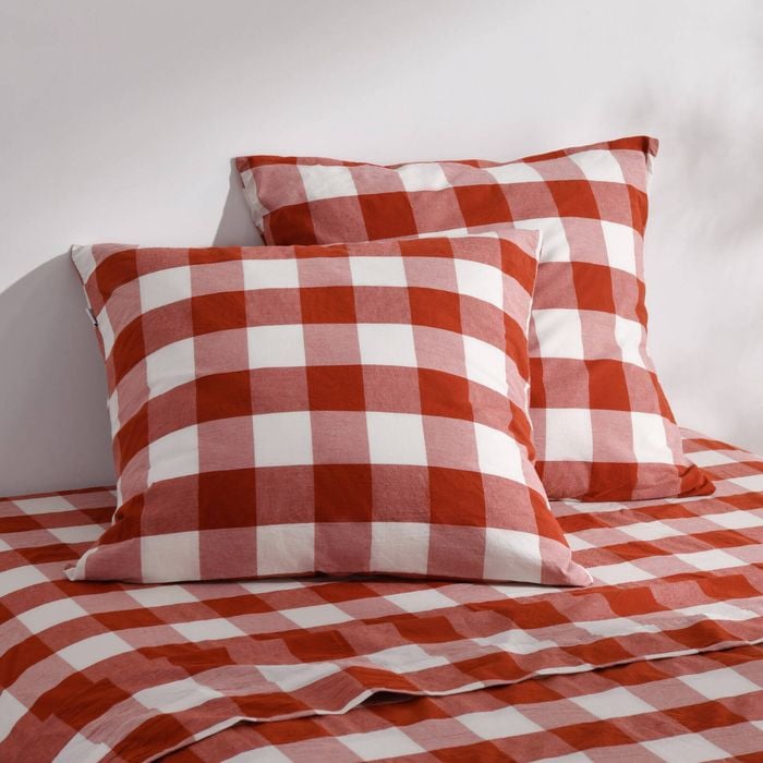 Dreamaker Remy Washed Cotton Yarn Dyed Check Euro Pillowcase Rust Twin Pack