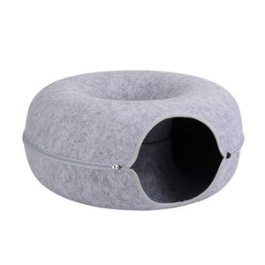 i.Pet Cat Bed with Cat Tunnel 60x28CM Donut Bed Felt Cave Hideaway Detachable Grey