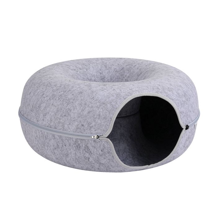 i.Pet Cat Bed with Cat Tunnel 60x28CM Donut Bed Felt Cave Hideaway Detachable Grey