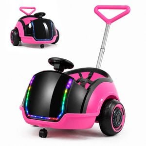 Ufurniture 3-in-1 Kids Electric Push Ride On Car w/Music Player Toddler Car w/5-Point Safety Belt and LED Light Pink