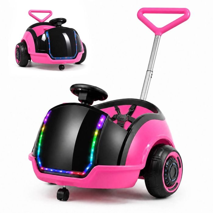 Ufurniture 3-in-1 Kids Electric Push Ride On Car w/Music Player Toddler Car w/5-Point Safety Belt and LED Light Pink