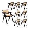 Korina Carver 8pc Set Dining Arm Chair Solid Timber Wood Rattan Wicker Black
