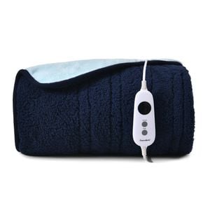 Dreamaker Eve Reversible Sherpa & Coral Fleece Electric Heated Throw Blanket Midnight Blue & Sky 130x160cm | Overheat Protection