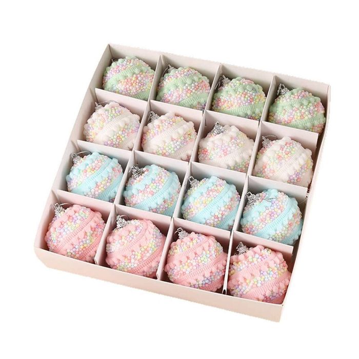 Catzon 16 Pcs Candy Christmas Ornaments 6CM Pastel Macaron Shatterproof Foam Ball for Holiday-Set1