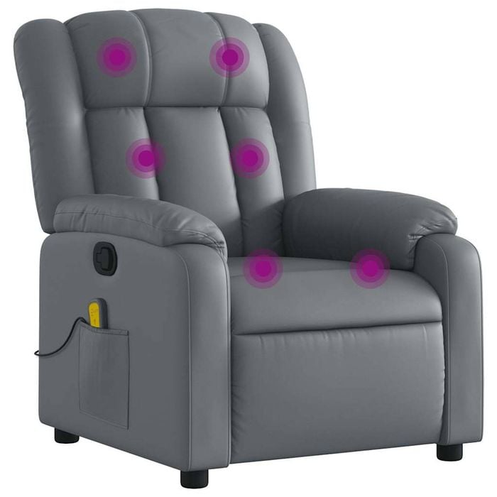 vidaXL Massage Recliner Chair Single Sofa Armchair Living Room Grey Faux Leather