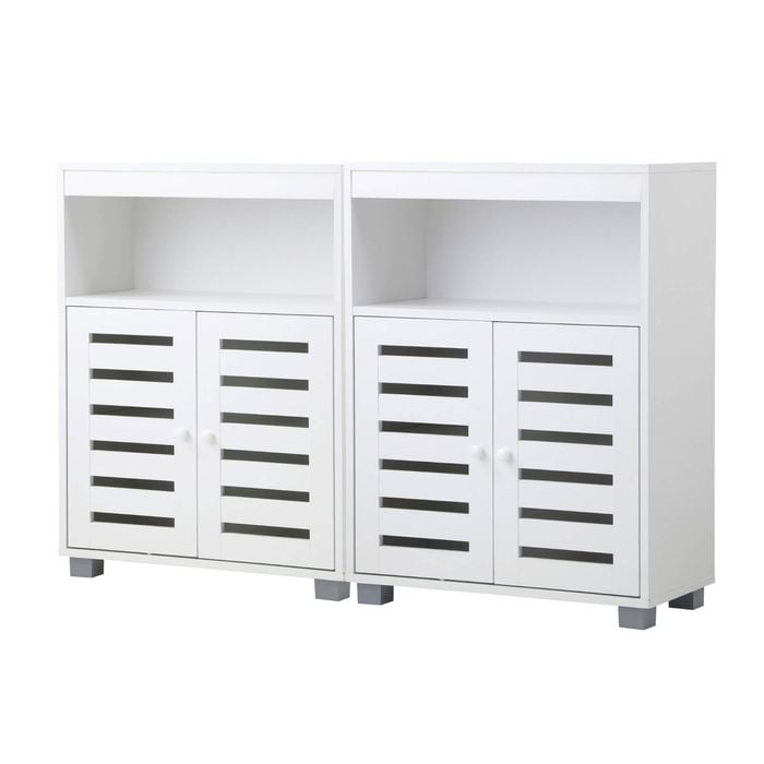 Oikiture 2x Buffet Sideboard Shoe Storage Cabinet Slatted Doors White