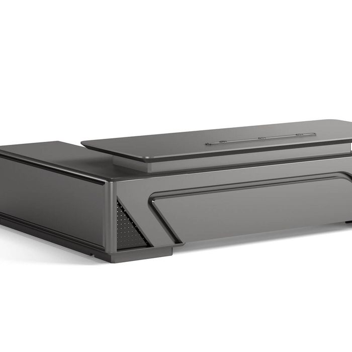 HELIOS 240cm Executive Office Desk  Right Return - Silver Grey + Brown