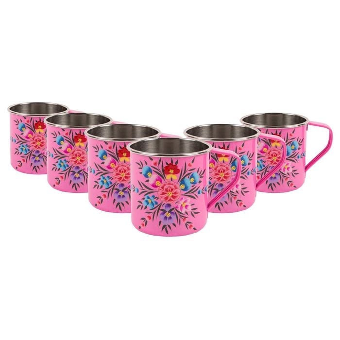 BillyCan Pansy 450ml Hand-Painted Camping Mugs - Pack of 6