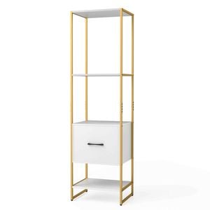 Costway 5-tier Metal Frame Bookshelf W/drawer Tall Narrow Bookcase