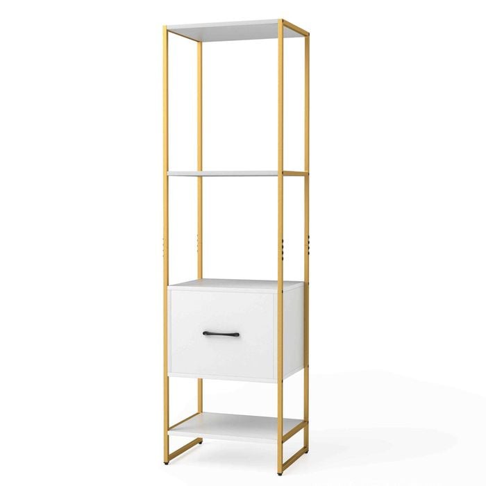 Costway 5-tier Metal Frame Bookshelf W/drawer Tall Narrow Bookcase