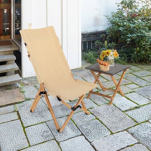 Costway Set of 2 Portable Camping Chair Bamboo with Carry Bag Beige Bunnings Australia