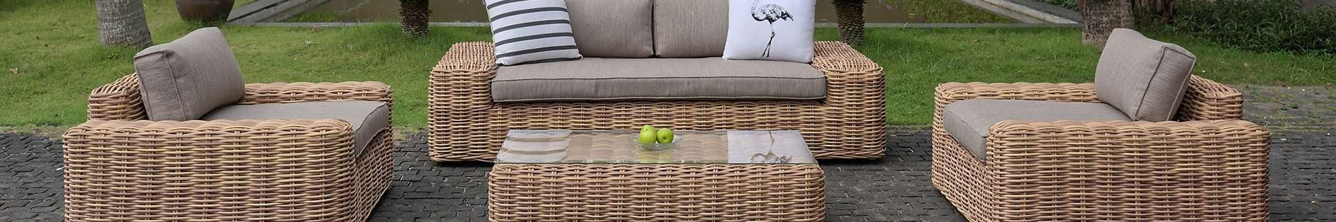 Wicker outdoor chairs and coffee table.